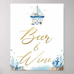 Ahoy It's a Boy Nautical Baby Shower Beer Wine Poster