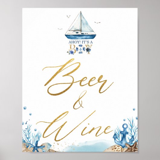 Ahoy It's a Boy Nautical Baby Shower Beer Wine Poster (Vorne)