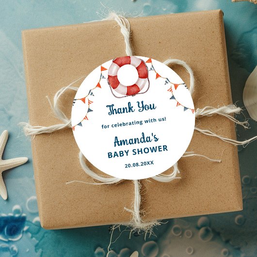 Ahoy It's a Boy Nautical Baby Shower Vielen Dank Runder Aufkleber