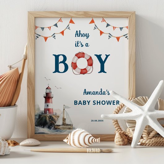 Ahoy It's a Boy Nautical Baby Shower Willkommen Poster