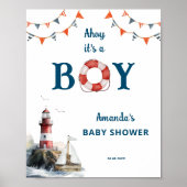 Ahoy It's a Boy Nautical Baby Shower Willkommen Poster (Vorne)