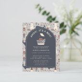 Ahoy It's a Boy Nautical Blue Baby Shower Invite Postkarte (Stehend Vorderseite)