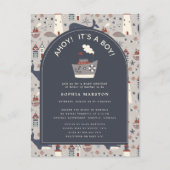 Ahoy It's a Boy Nautical Blue Baby Shower Invite Postkarte (Vorderseite)