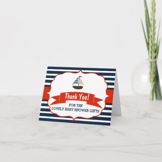 Ahoy It's A Boy! Nautical Boat Baby Shower Thanks Dankeskarte (Vorderseite)