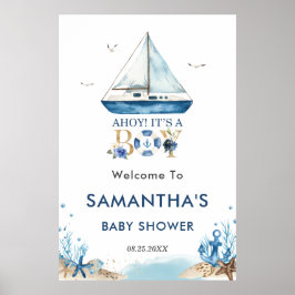 Ahoy It's a Boy Nautical Boat Baby Shower Willkomm Poster