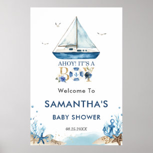 Ahoy It's a Boy Nautical Boat Baby Shower Willkomm Poster