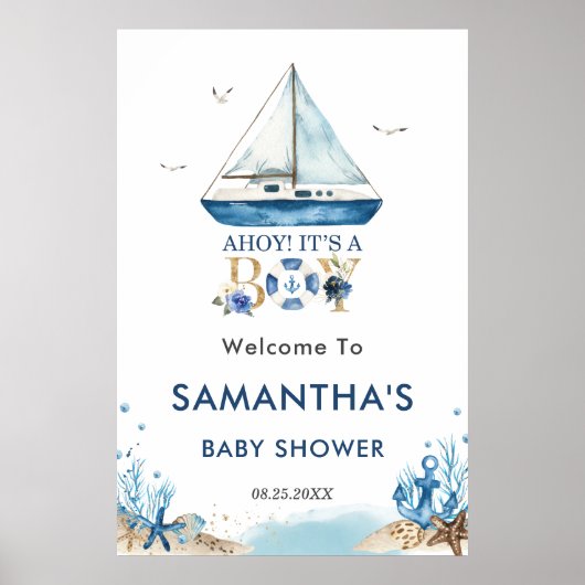 Ahoy It's a Boy Nautical Boat Baby Shower Willkomm Poster (Vorne)