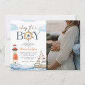 Ahoy It's a Boy Nautical Boy Baby Shower Foto Einladung (Vorderseite)