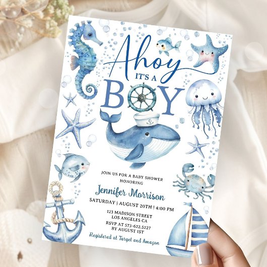 Ahoy It's A Boy Nautical Sea Ocean Baby Shower Einladung