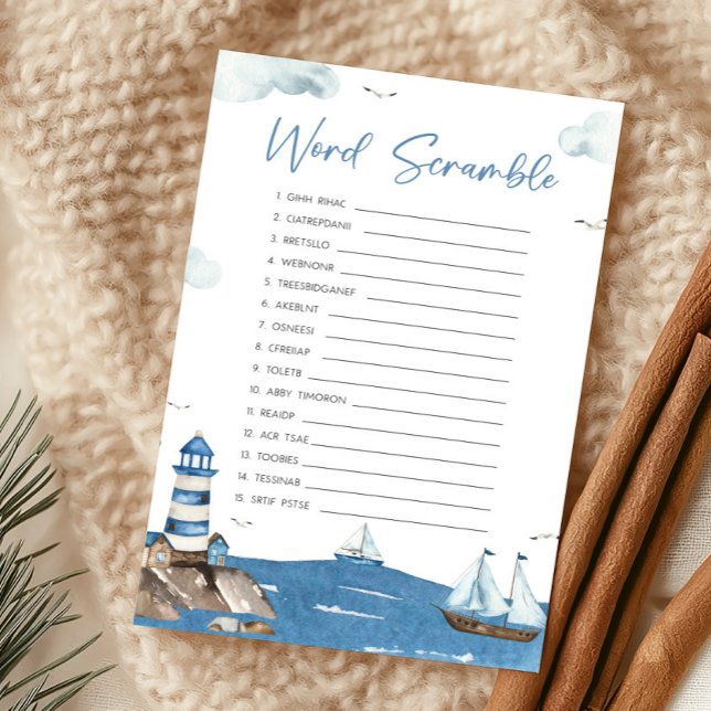 Ahoy It's A Boy Nautical Wortmischspiel (Blue Boy Baby Shower Word Scramble Game)