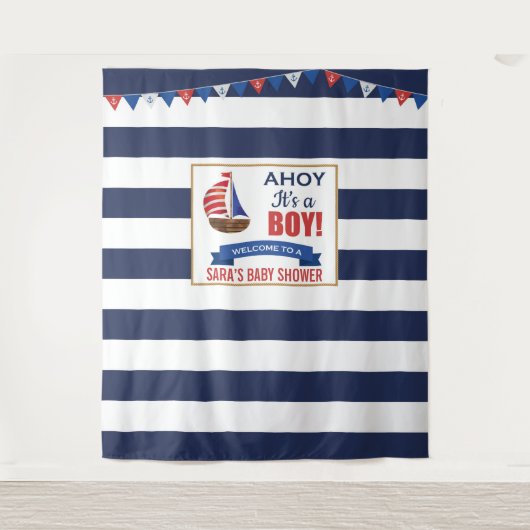 Ahoy It's a Boy Navy Baby Shower Party Tapestry Wandteppich (Vorderseite)