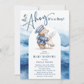 Ahoy It's a Boy Niedlich Nautical Baby Shower Einladung (Vorderseite)