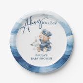 Ahoy It's a Boy Niedlich Nautical Baby Shower Pappteller (Vorderseite)