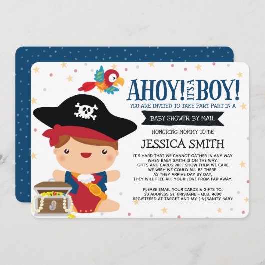 Ahoy It's a Boy Pirate Baby Shower by Mail Einladung (Vorne/Hinten)