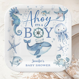 Ahoy it's A Boy Sailor Nautical Baby Shower Blue  Pappteller