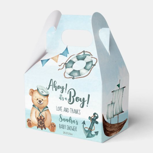 Ahoy it's a boy teddy bear nautical baby shower geschenkschachtel (Vorderseite)