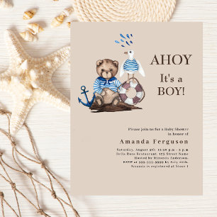 Ahoy Junge Teddy Matrose beige Baby Shower Einladu