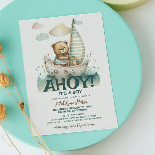Ahoy Junge Teddybär Matrosen Boot Meer Baby Shower Einladung