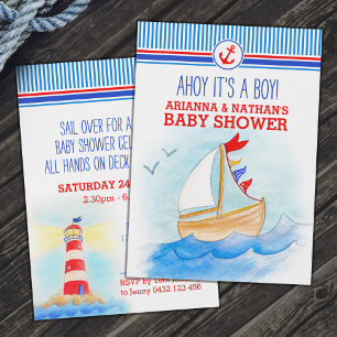 Ahoy Jungs Babydusche nautisches Aquarell Einladung