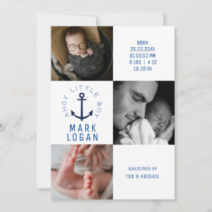 Ahoy Kleiner Junge Fotocollage Anker Blau Geburt Ankündigung
