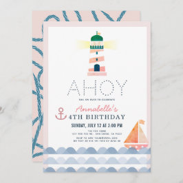 Ahoy Lighthouse Nautical Pink Girl Geburtstag Einladung