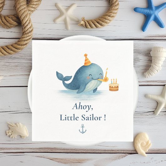 Ahoy Little Sailor Birthday Napkin | Whale Party Serviette
