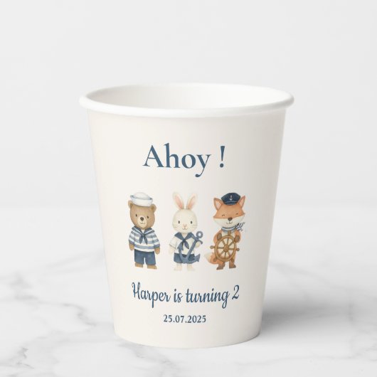 Ahoy Little Sailor Birthday | Nautische See Pappbecher (Vorderseite)
