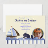 Ahoy Mate Blue Whale Birthday 12x18 Foto Einladung (Vorne/Hinten)