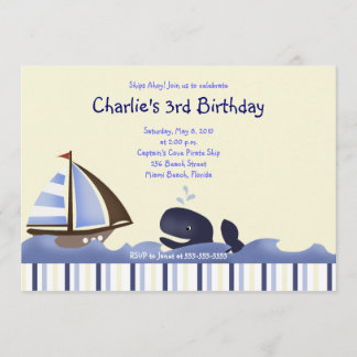Ahoy Mate Blue Whale Birthday 12x18 Nautical Einladung