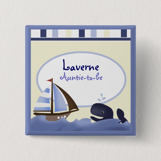 AHOY MATE Blue Whale Sailboat Personalisiert Button (Vorderseite)