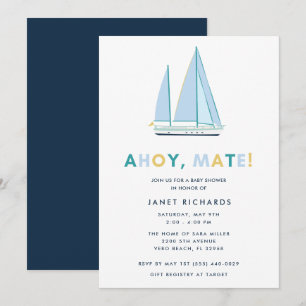 Ahoy Mate Nautical Segelboot-Baby-Shower-Einladung Einladung