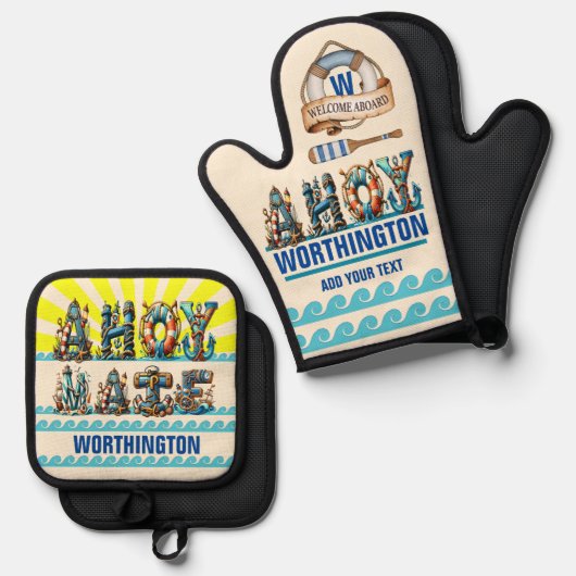 AHOY MATE OFENHANDSCHUH & Topflappen-Set (Vorderseite/Rückseite)