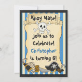 Ahoy Mate! Pirate Skull n Crossbones Blue Birthday Einladung (Vorderseite)