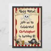 Ahoy Mate! Pirate Skull n Crossbones Red Birthday Einladung (Vorderseite)