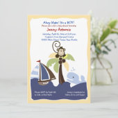 Ahoy Mate Whale, Sailboat & Monkey Einladung 12x18 (Stehend Vorderseite)