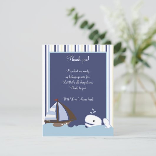 Ahoy Mate White Whale 4x5 Wohnung Vielen Dank Dankeskarte (Stehend Vorderseite)