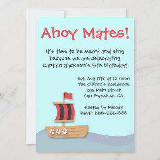 Ahoy Mates Black Red Sail Ship Kindergeburtstag Pa Einladung