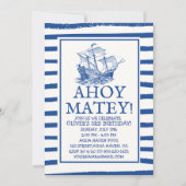 Ahoy Matey! Black Pirate Ship Birthday Einladung (Vorderseite)