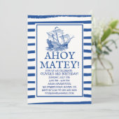 Ahoy Matey! Black Pirate Ship Birthday Einladung (Stehend Vorderseite)