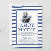 Ahoy Matey! Black Pirate Ship Birthday Einladung (Vorderseite)