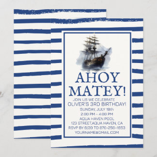 Ahoy Matey! Black Pirate Ship Birthday Einladung