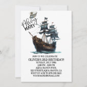 Ahoy Matey! Black Pirate Ship Birthday Einladung (Vorderseite)