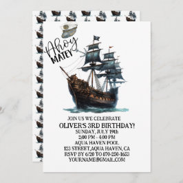 Ahoy Matey! Black Pirate Ship Birthday Einladung