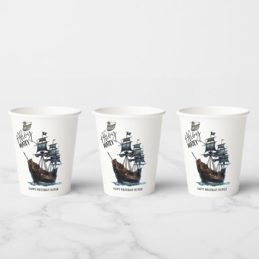 Ahoy Matey! Black Pirate Ship Birthday Pappbecher (Multi)
