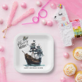 Ahoy Matey! Black Pirate Ship Birthday Pappteller (Party)