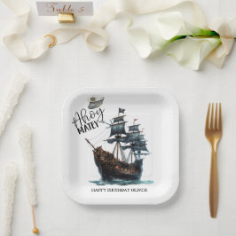 Ahoy Matey! Black Pirate Ship Birthday Pappteller