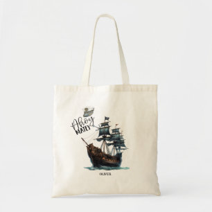 Ahoy Matey! Black Pirate Ship Birthday Tragetasche