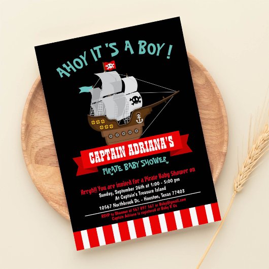 Ahoy Matey! Boat Pirate Boy Babydusche Einladung
