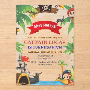 Ahoy Matey Boys Pirate Ship Birthday Acryleinladungen