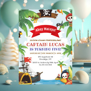 Ahoy Matey Boys Pirate Ship Birthday Einladung